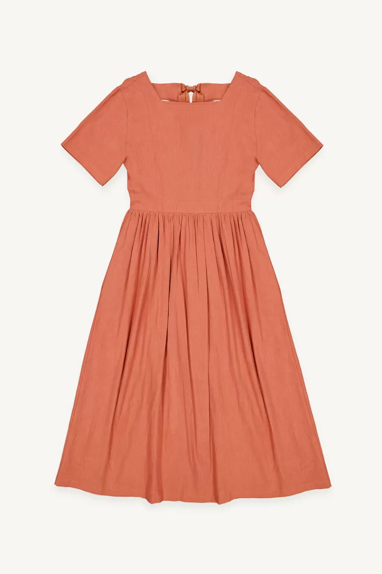 Women Olive Clothing Square Neck Linen Dress, Brick