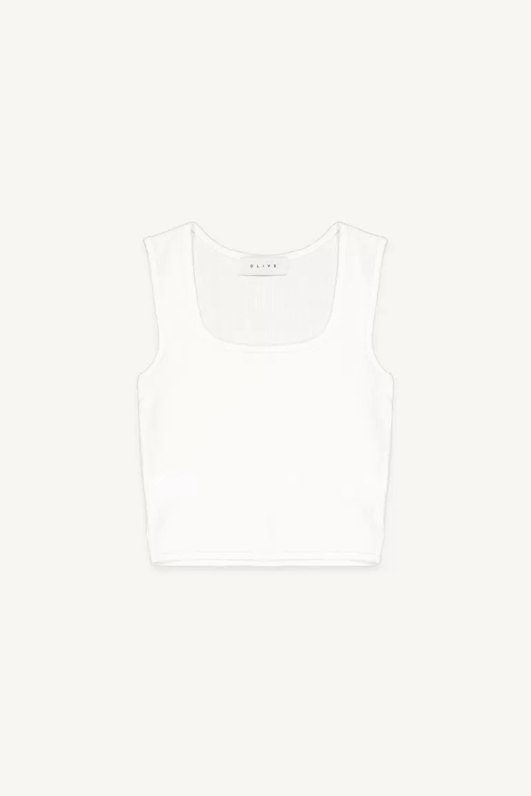 Women Olive Clothing Square Waffle Sleeveless Tee, Ivory