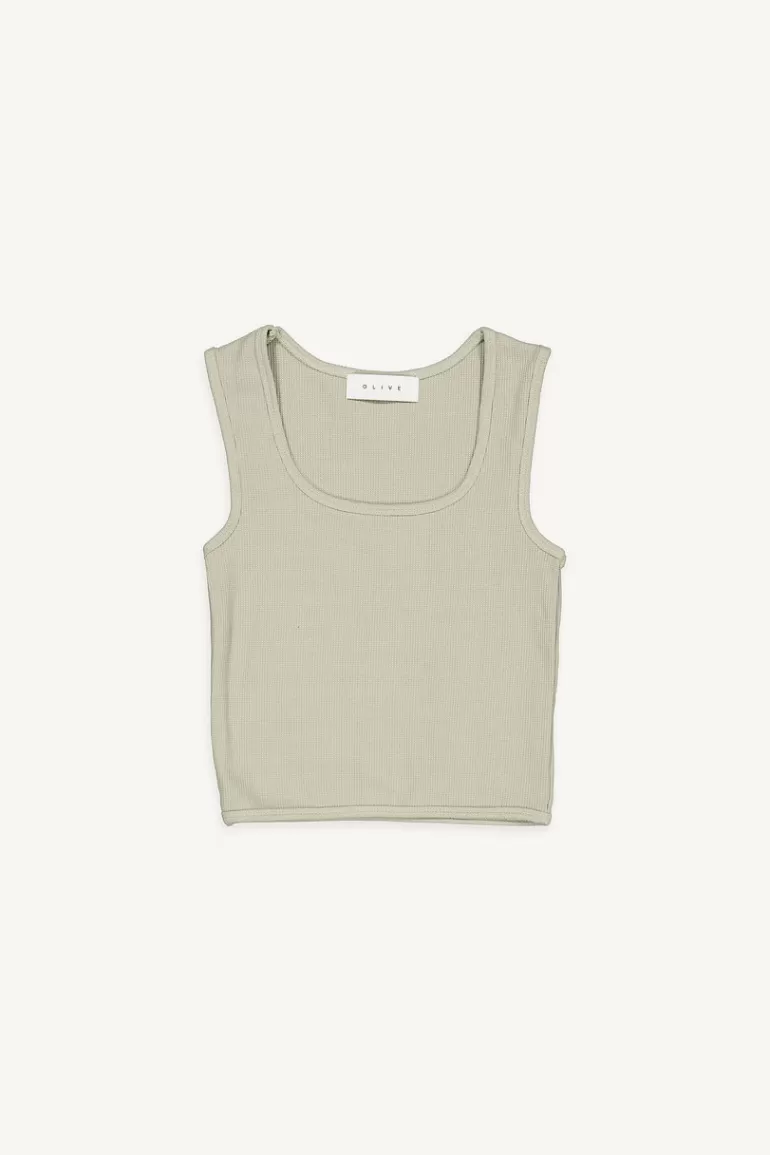 Women Olive Clothing Square Waffle Sleeveless Tee, Khaki