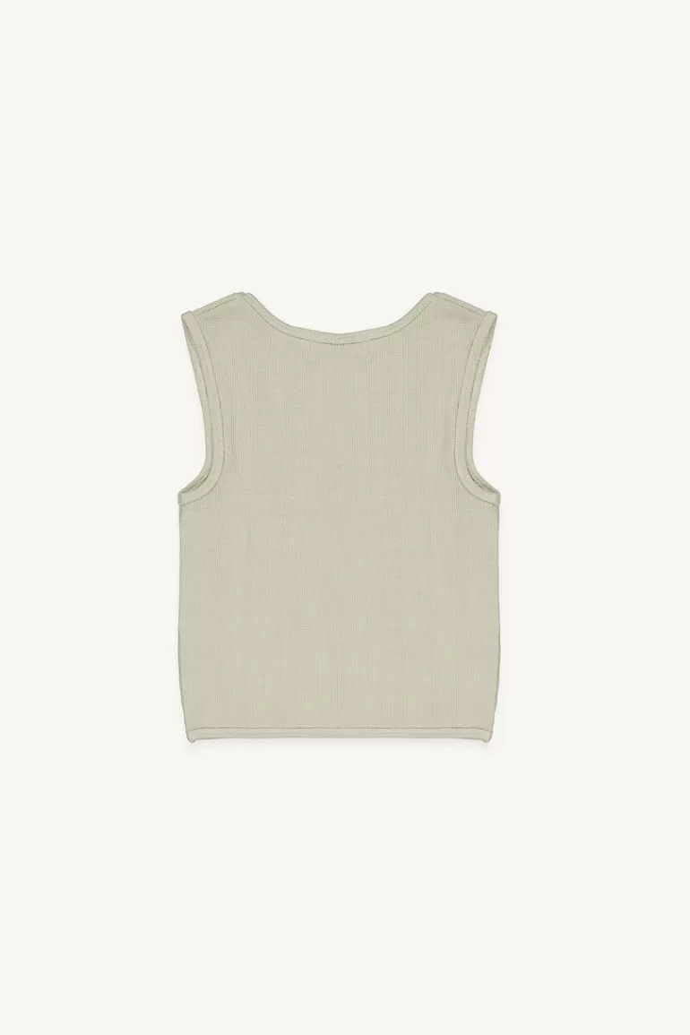 Women Olive Clothing Square Waffle Sleeveless Tee, Khaki