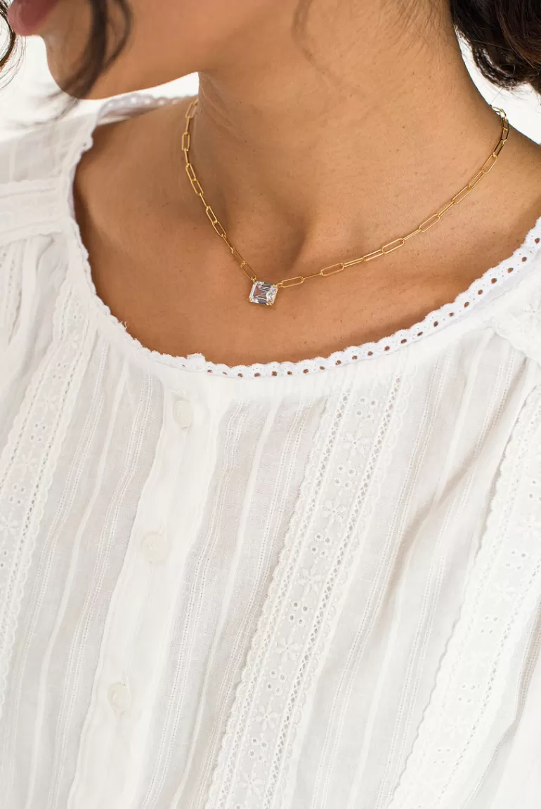 Women Olive Clothing Stella Square Crystal Necklace, 14K Gold Plated
