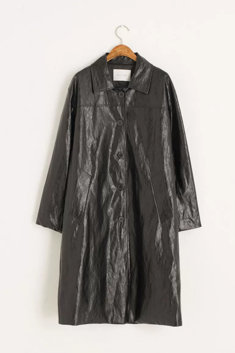 Women Olive Clothing Stevie Faux Leather Mac, Black