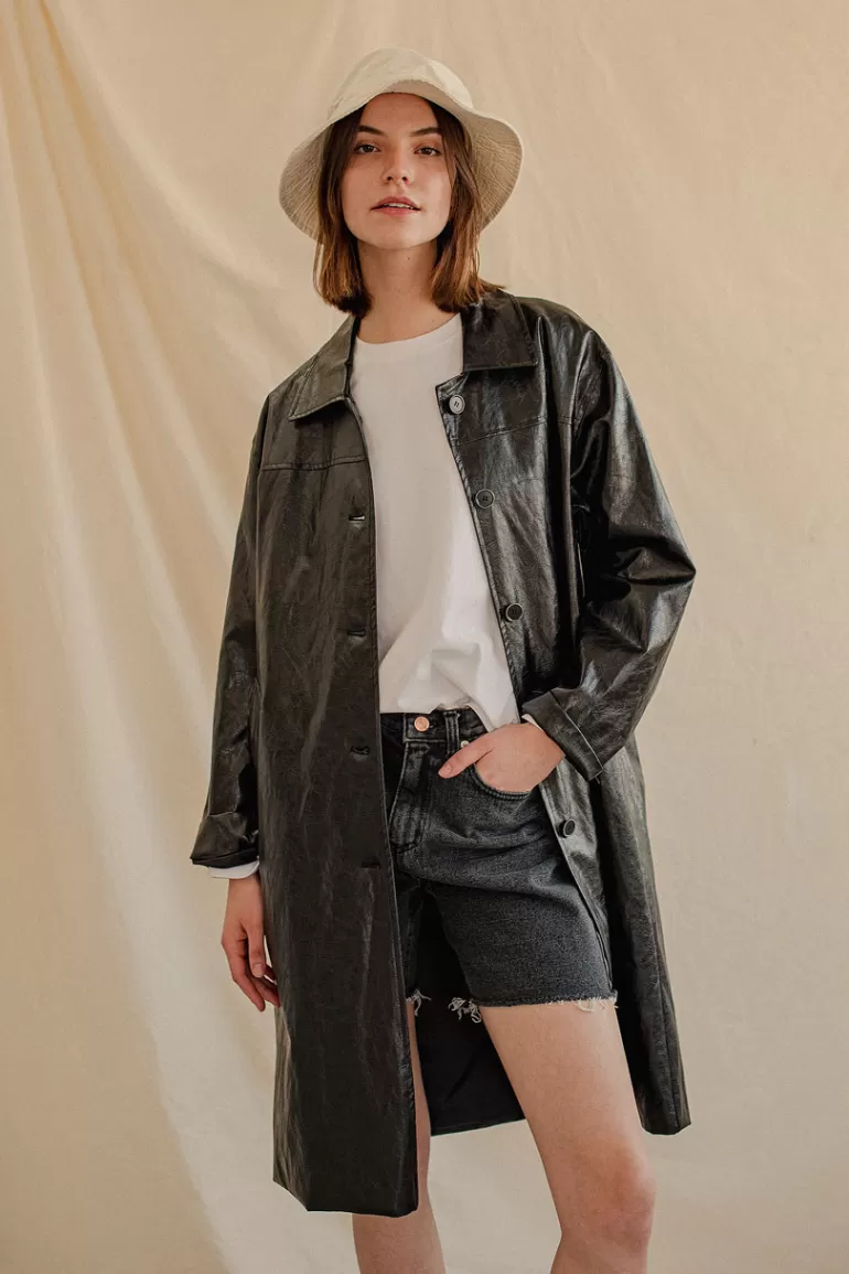 Women Olive Clothing Stevie Faux Leather Mac, Black