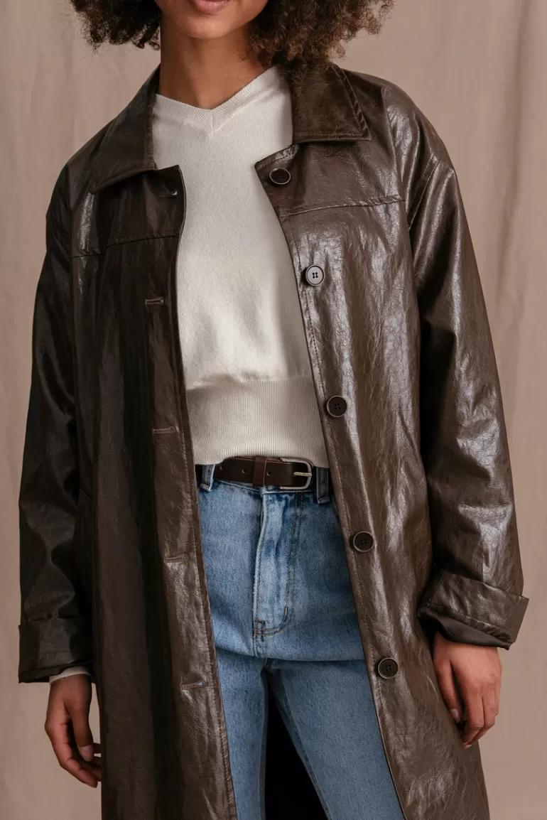 Women Olive Clothing Stevie Faux Leather Mac, Brown