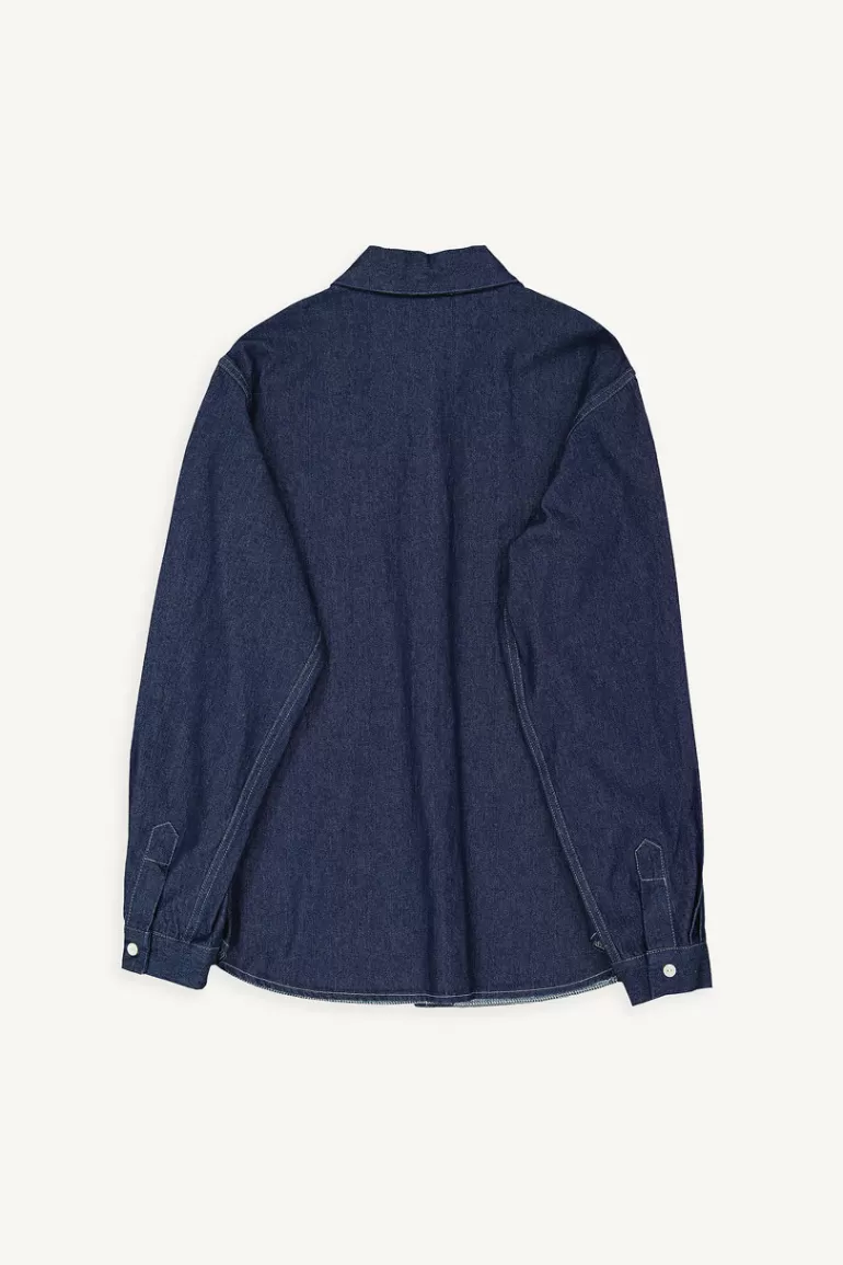 Women Olive Clothing Stitch Point Denim Shirt, Indigo