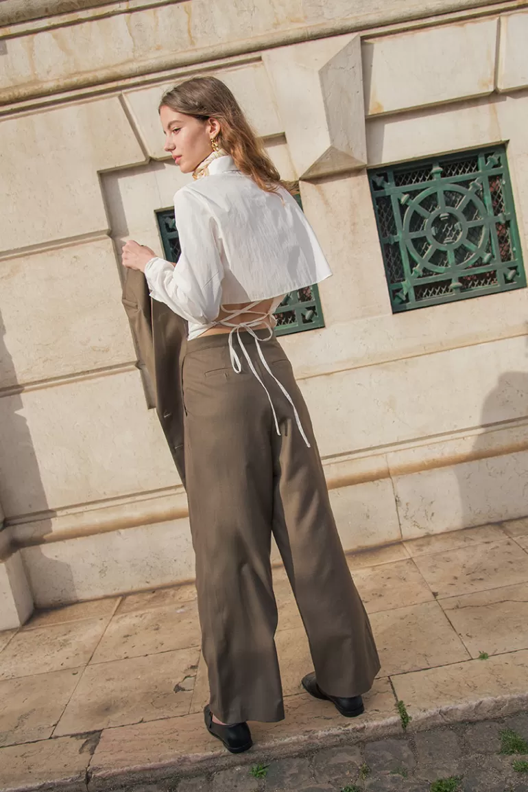 Women Olive Clothing Strap Back Shirt, Ivory