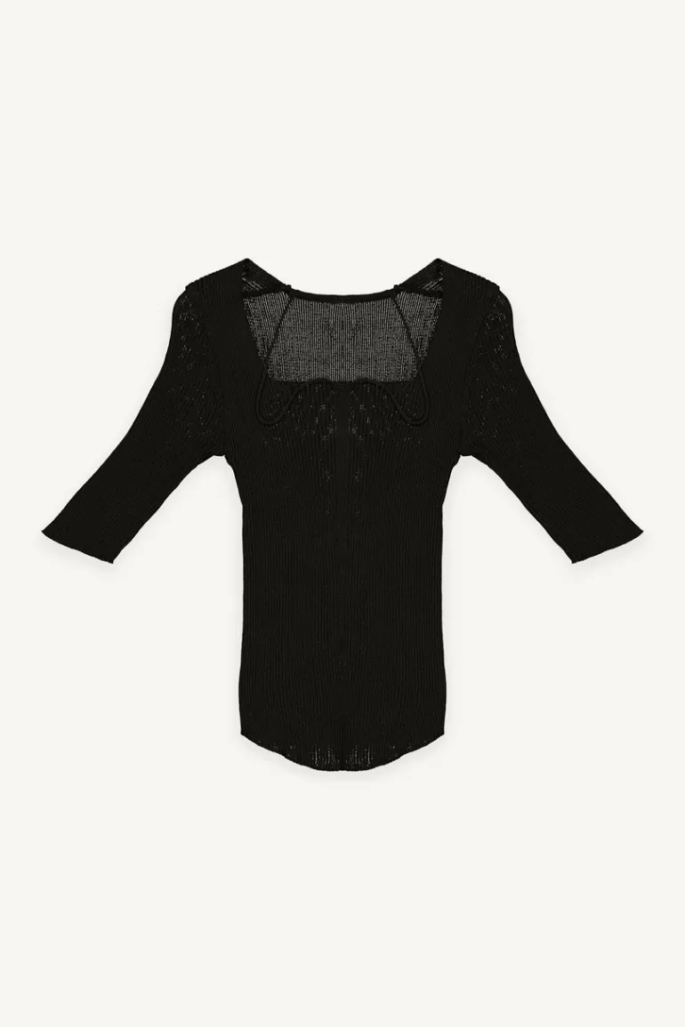 Women Olive Clothing String Halter Knit Top, Black