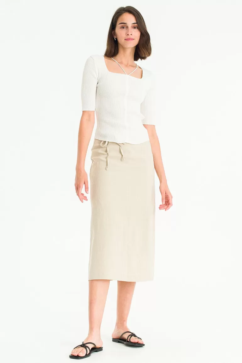 Women Olive Clothing String Halter Knit Top, Ivory