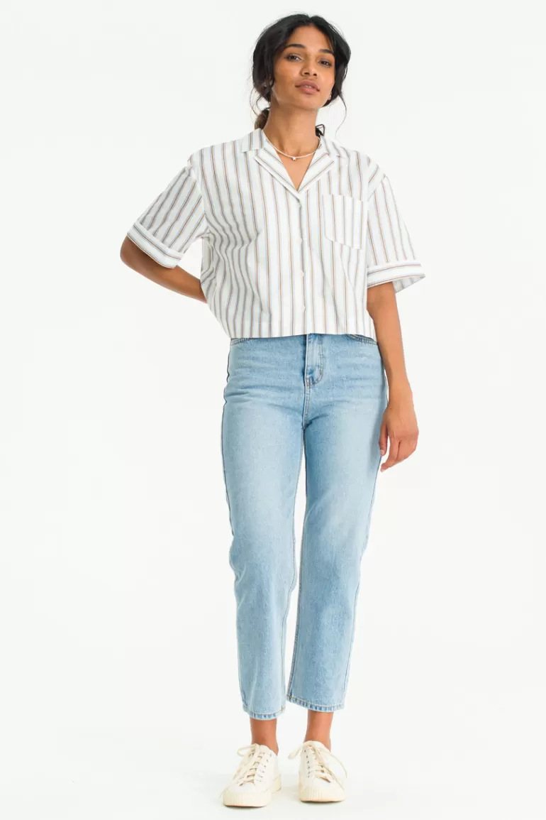 Women Olive Clothing Stripe Crop Shirt, Ivory