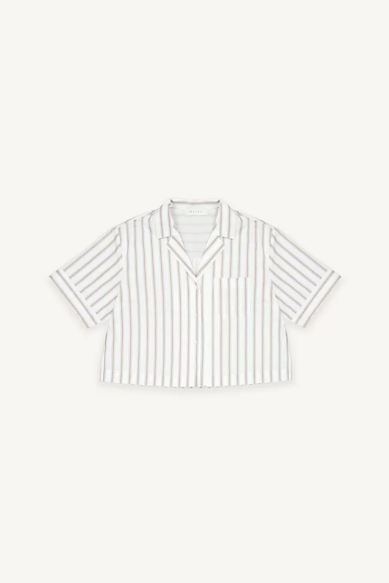 Women Olive Clothing Stripe Crop Shirt, Ivory