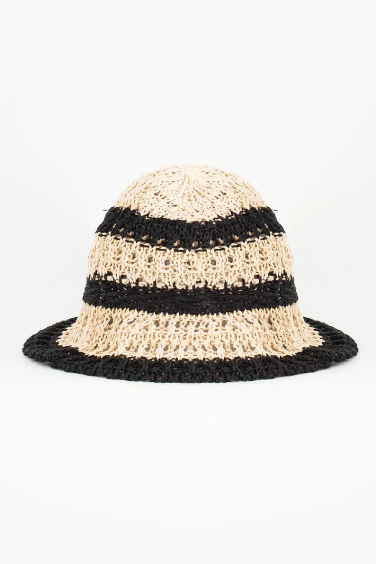 Women Olive Clothing Stripe Summer Bucket Hat, Black