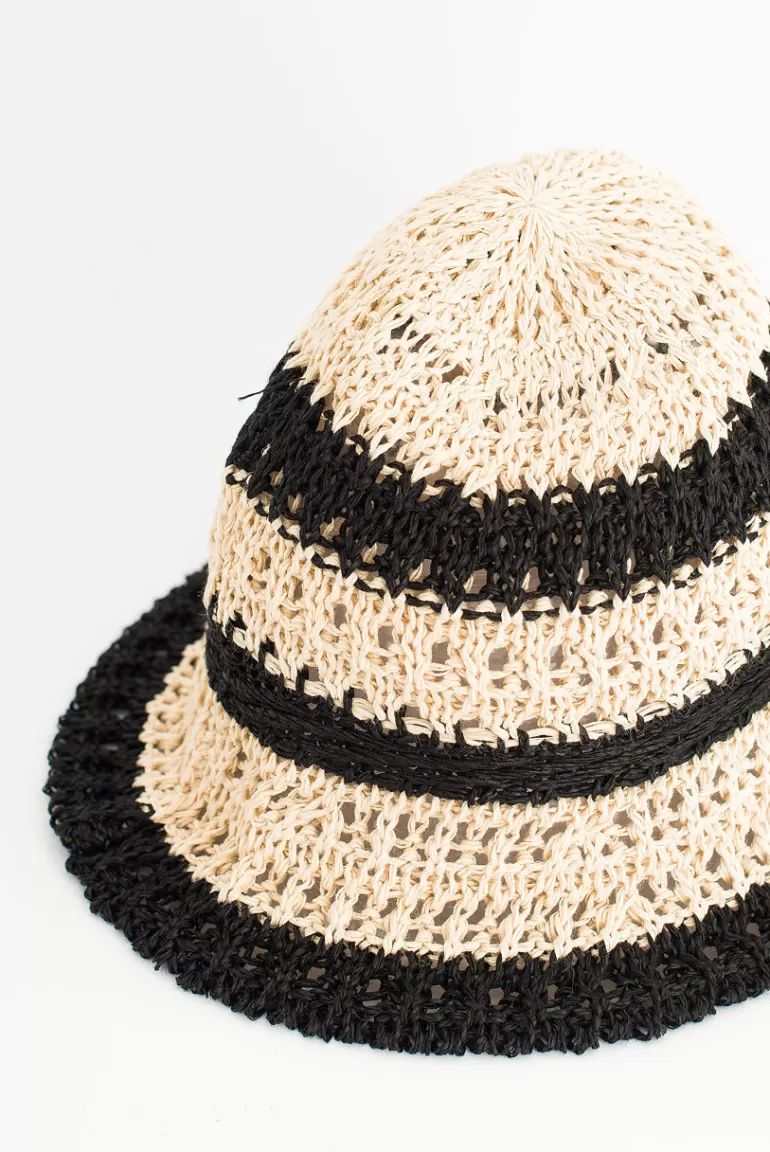 Women Olive Clothing Stripe Summer Bucket Hat, Black