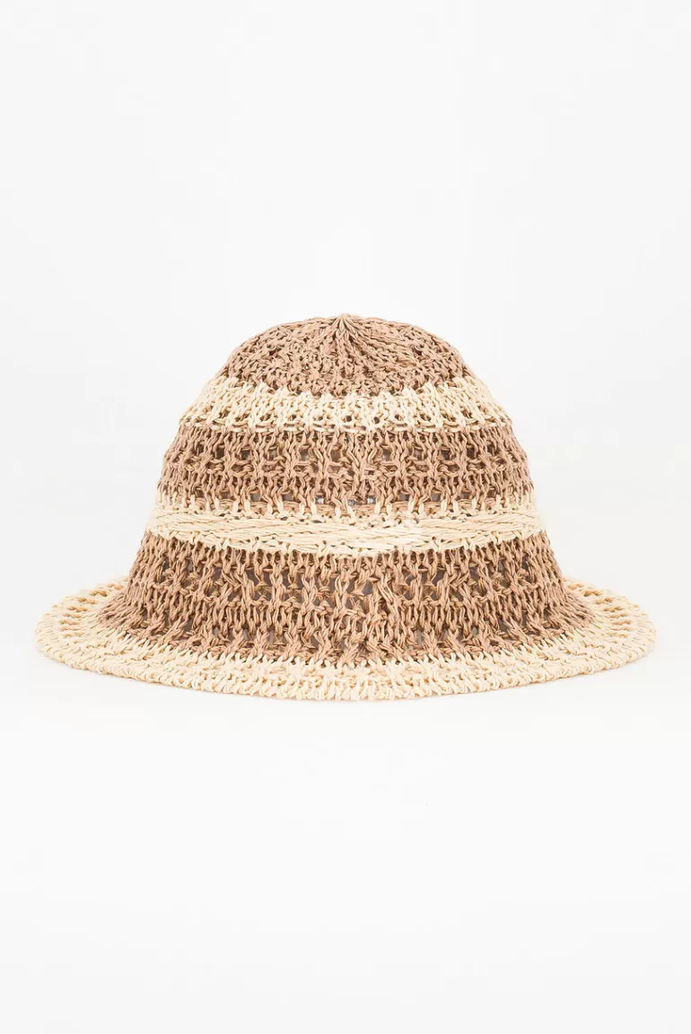 Women Olive Clothing Stripe Summer Bucket Hat, Brown