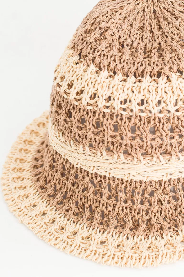 Women Olive Clothing Stripe Summer Bucket Hat, Brown