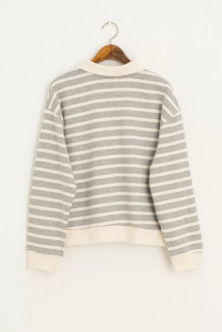 Women Olive Clothing Stripe Zip Up Sweat, Grey