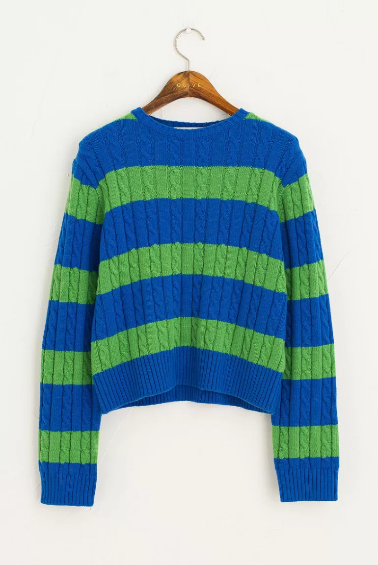 Women Olive Clothing Striped Cable Jumper, Green