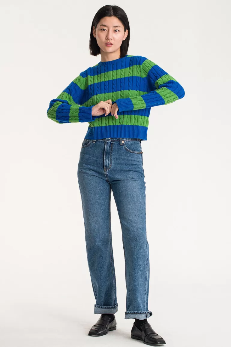 Women Olive Clothing Striped Cable Jumper, Green