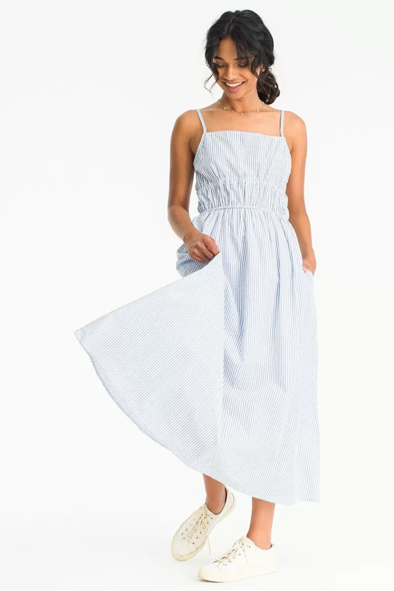 Women Olive Clothing Striped Cami Dress, Blue