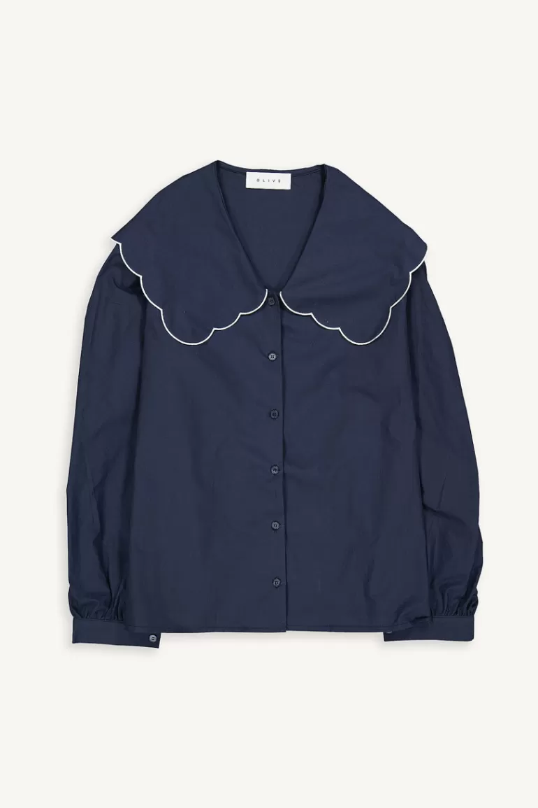 Women Olive Clothing Suku Collar Blouse, Navy