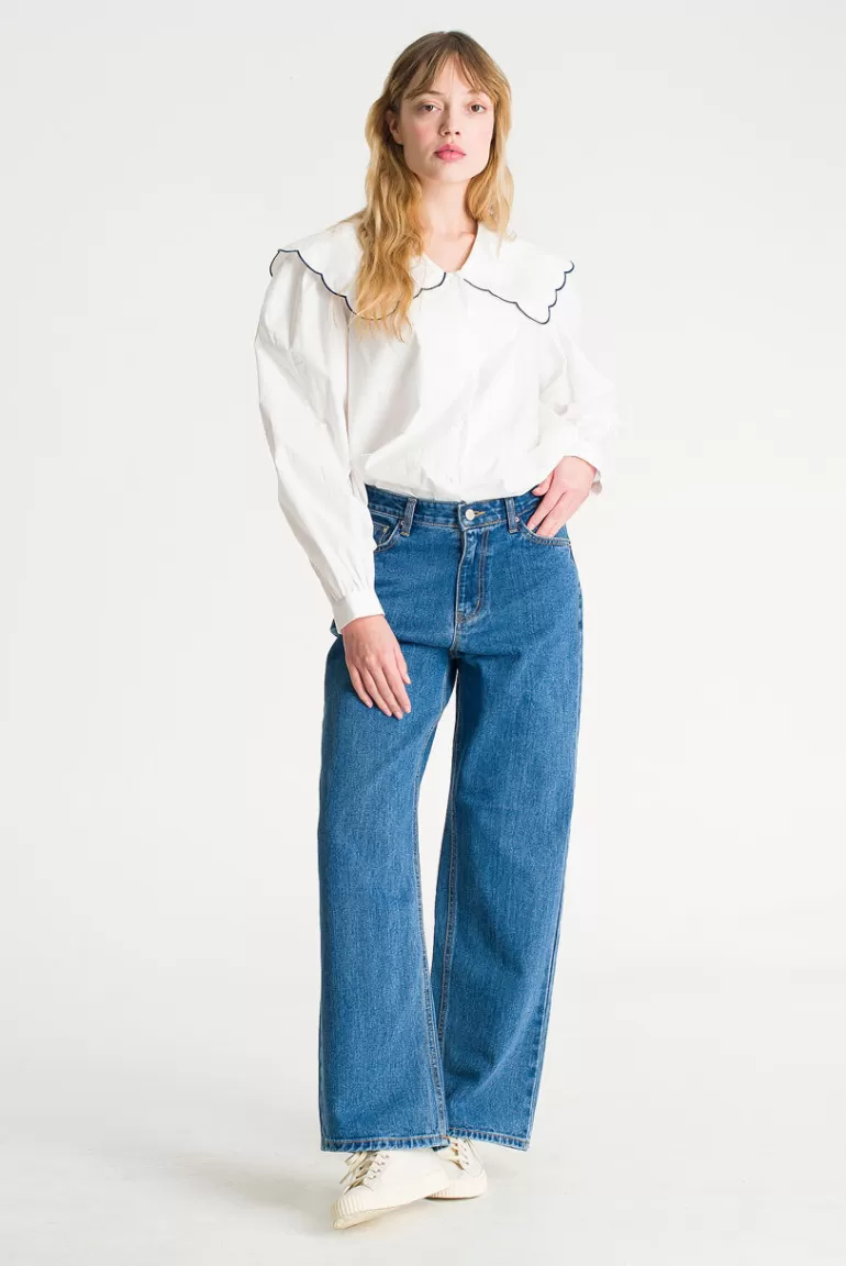 Women Olive Clothing Suku Collar Blouse, White
