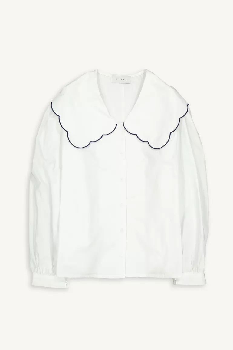 Women Olive Clothing Suku Collar Blouse, White