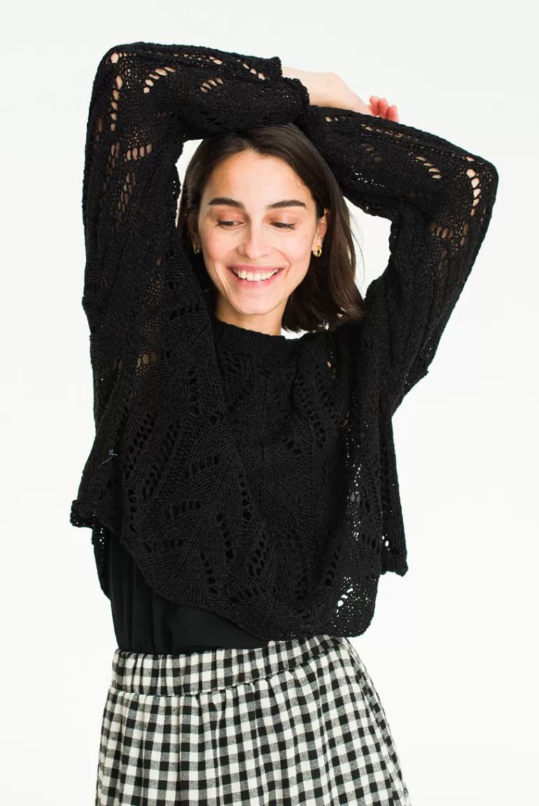 Women Olive Clothing Summer Net Jumper, Black