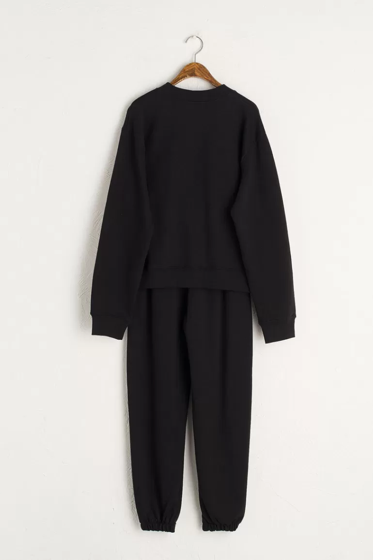 Women Olive Clothing Sweatshirt & Jogger Set, Black