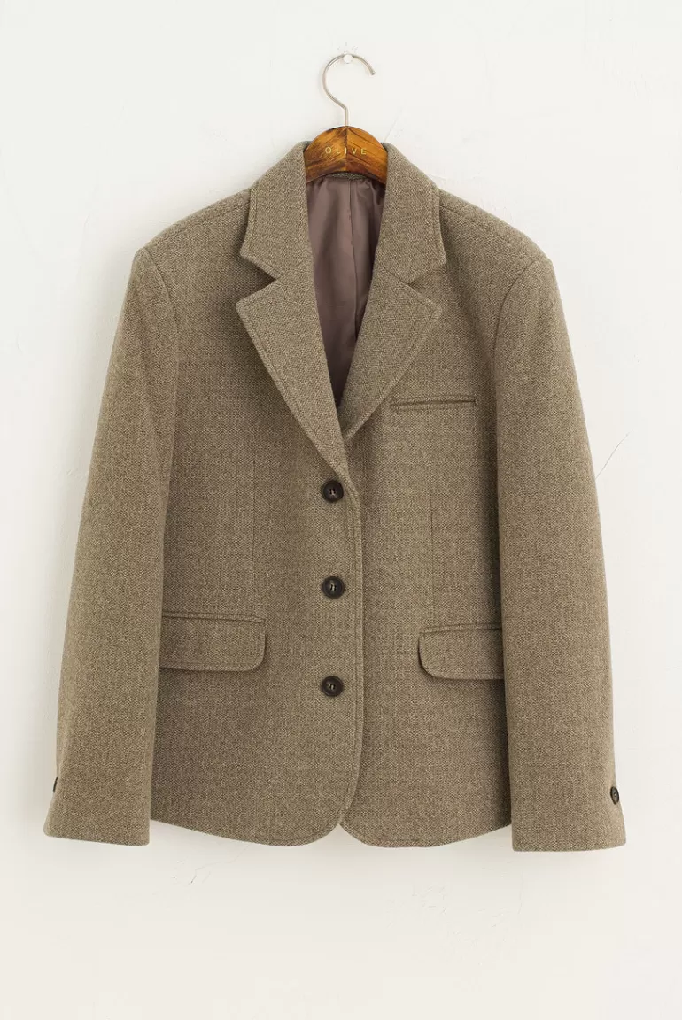 Women Olive Clothing Takai Wool Blend Jacket, Beige