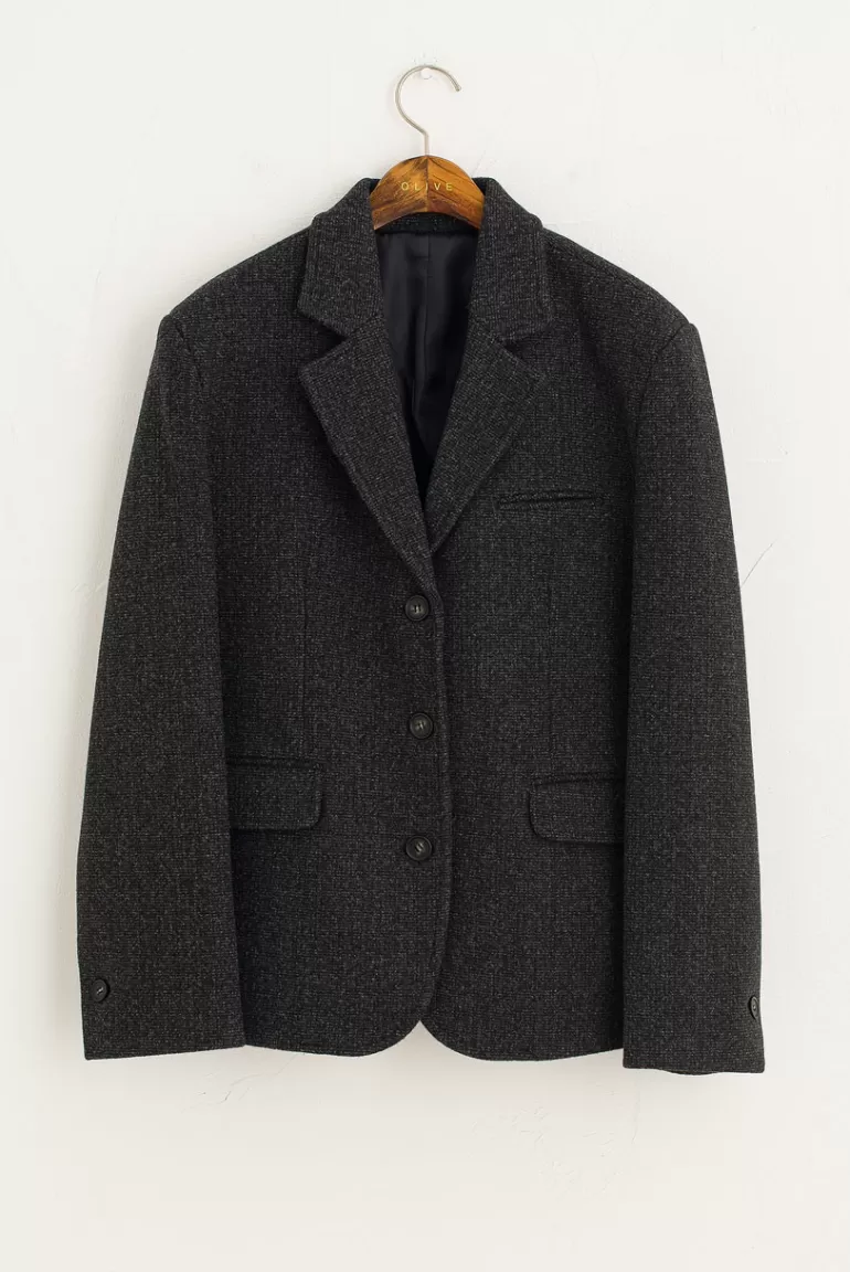 Women Olive Clothing Takai Wool Blend Jacket, Charcoal