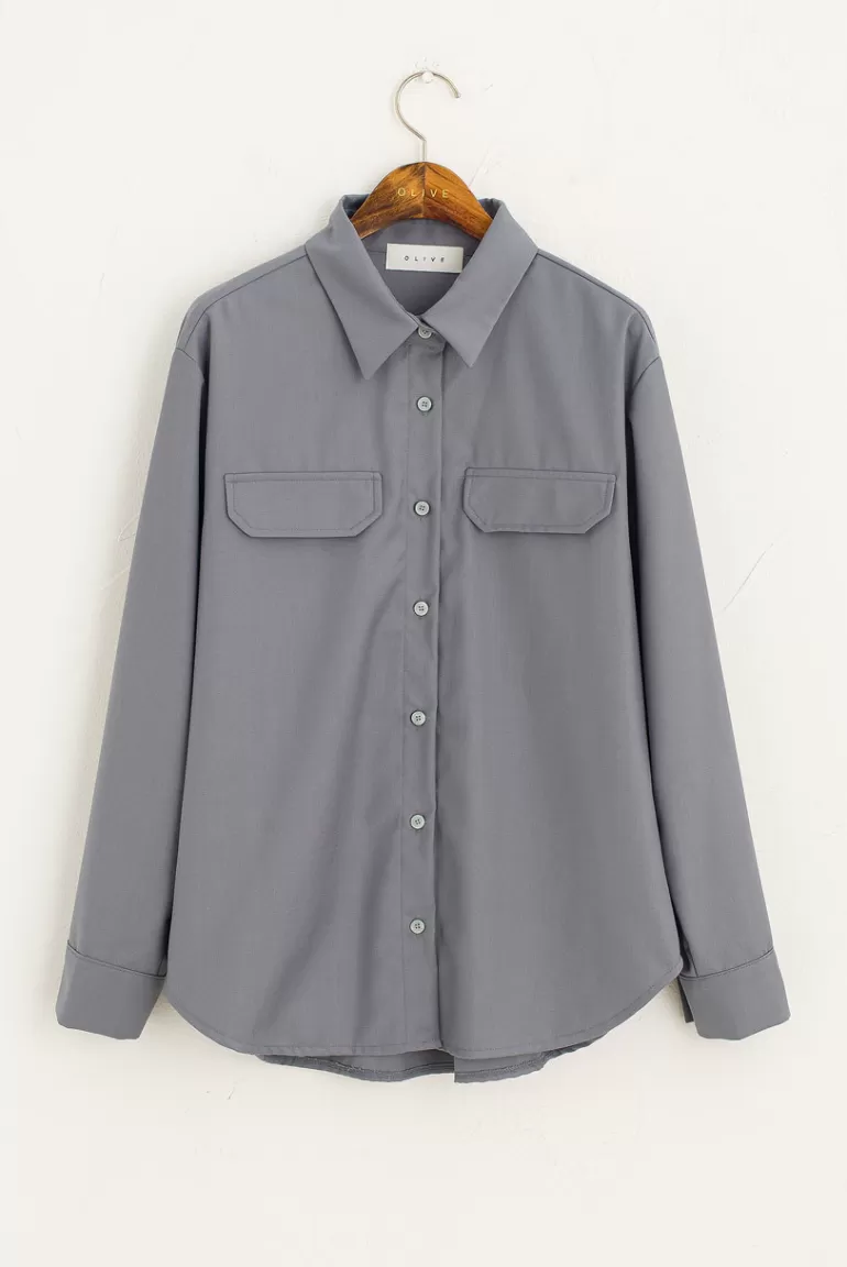 Women Olive Clothing Takako Two Pocket Shirt, Blue