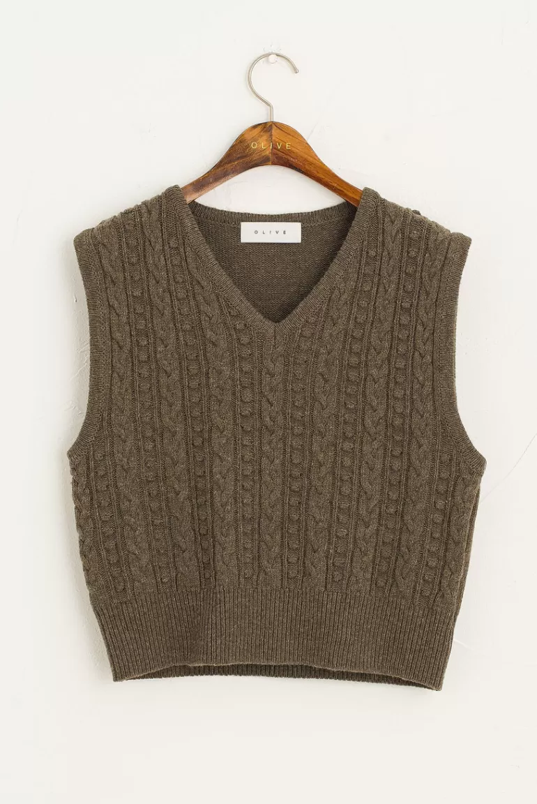 Women Olive Clothing Tama Cable Vest, Brown
