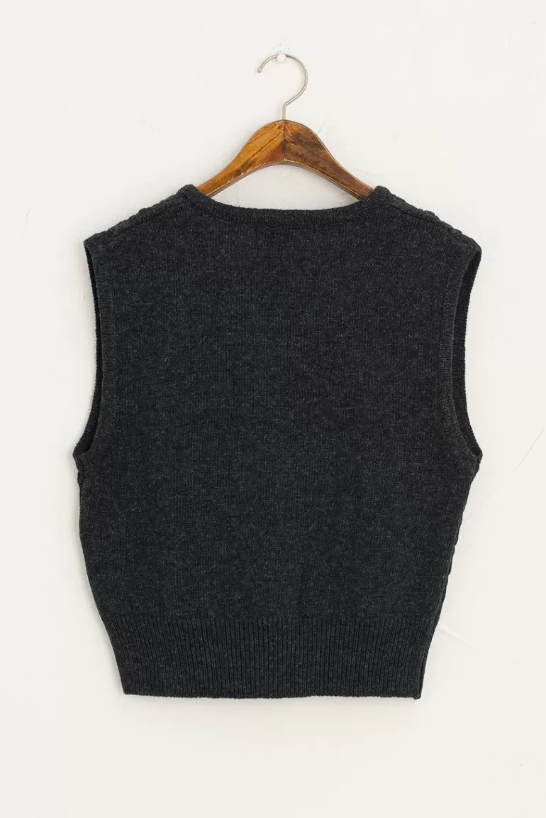 Women Olive Clothing Tama Cable Vest, Charcoal