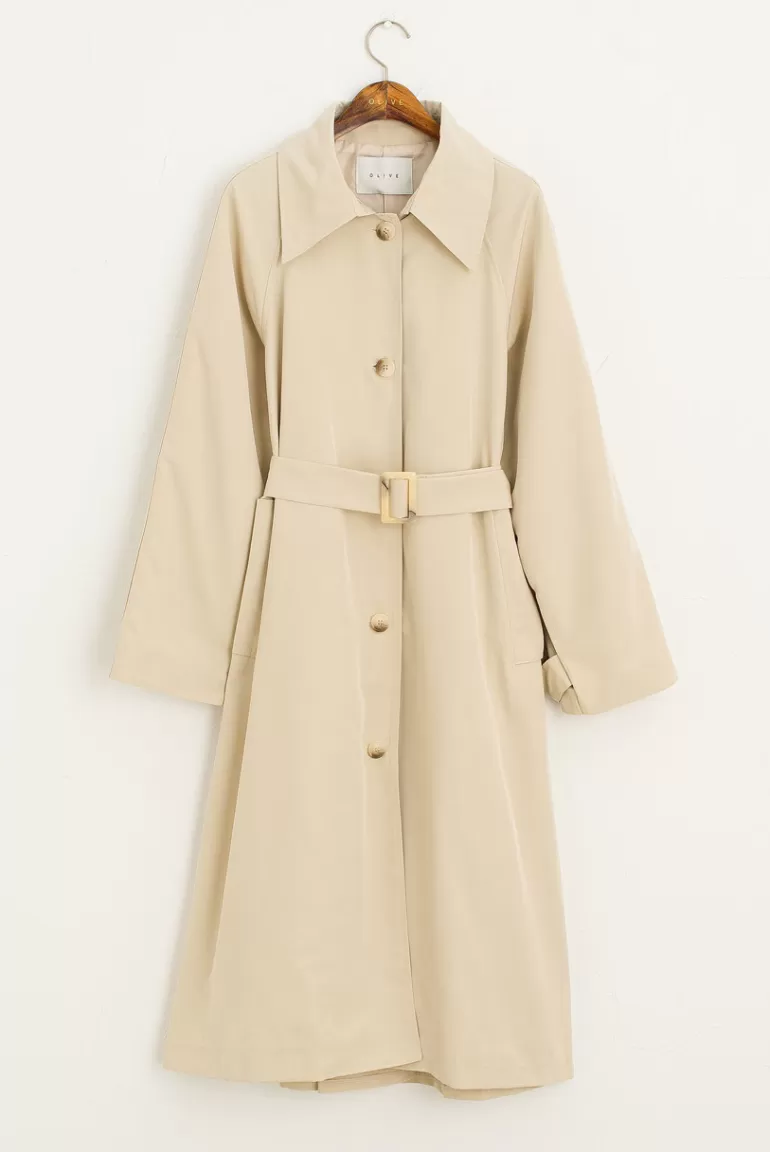 Women Olive Clothing Tama Single Button Trench Coat, Beige