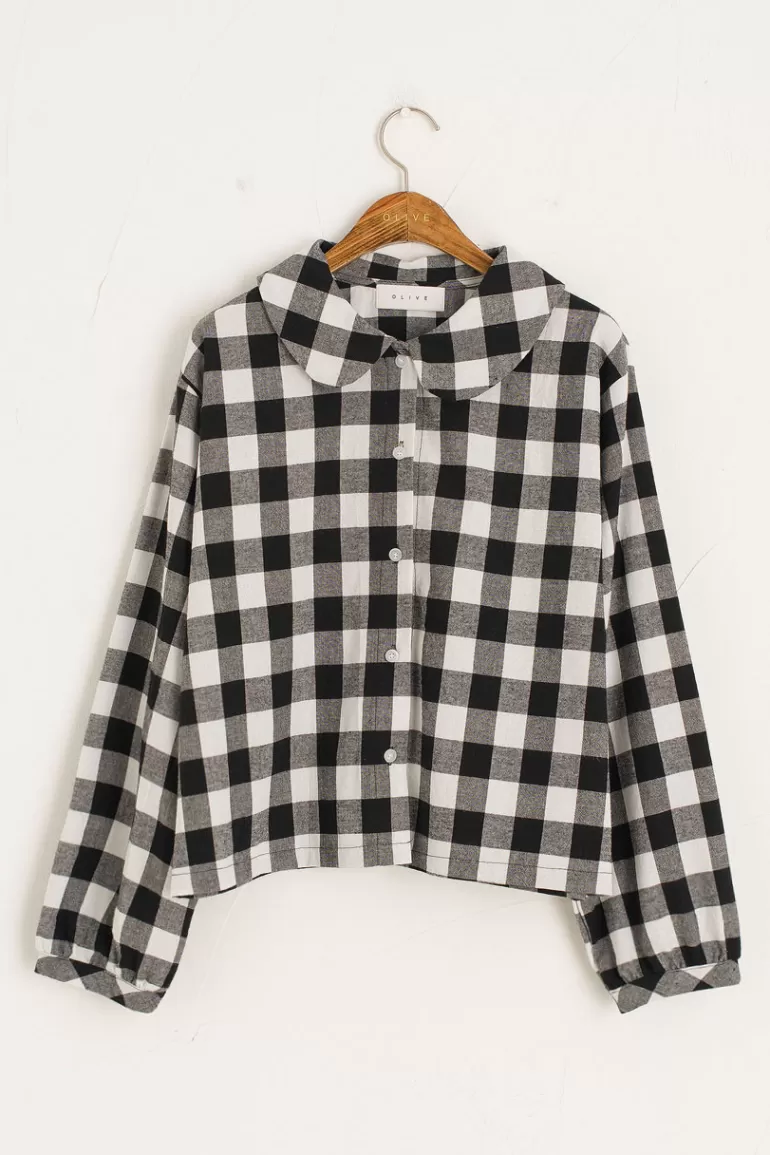 Women Olive Clothing Tamiko Check Blouse, Black