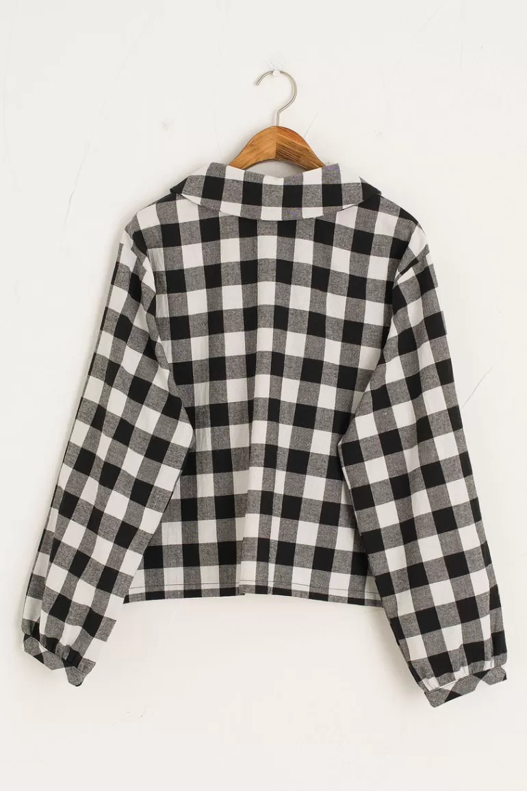 Women Olive Clothing Tamiko Check Blouse, Black