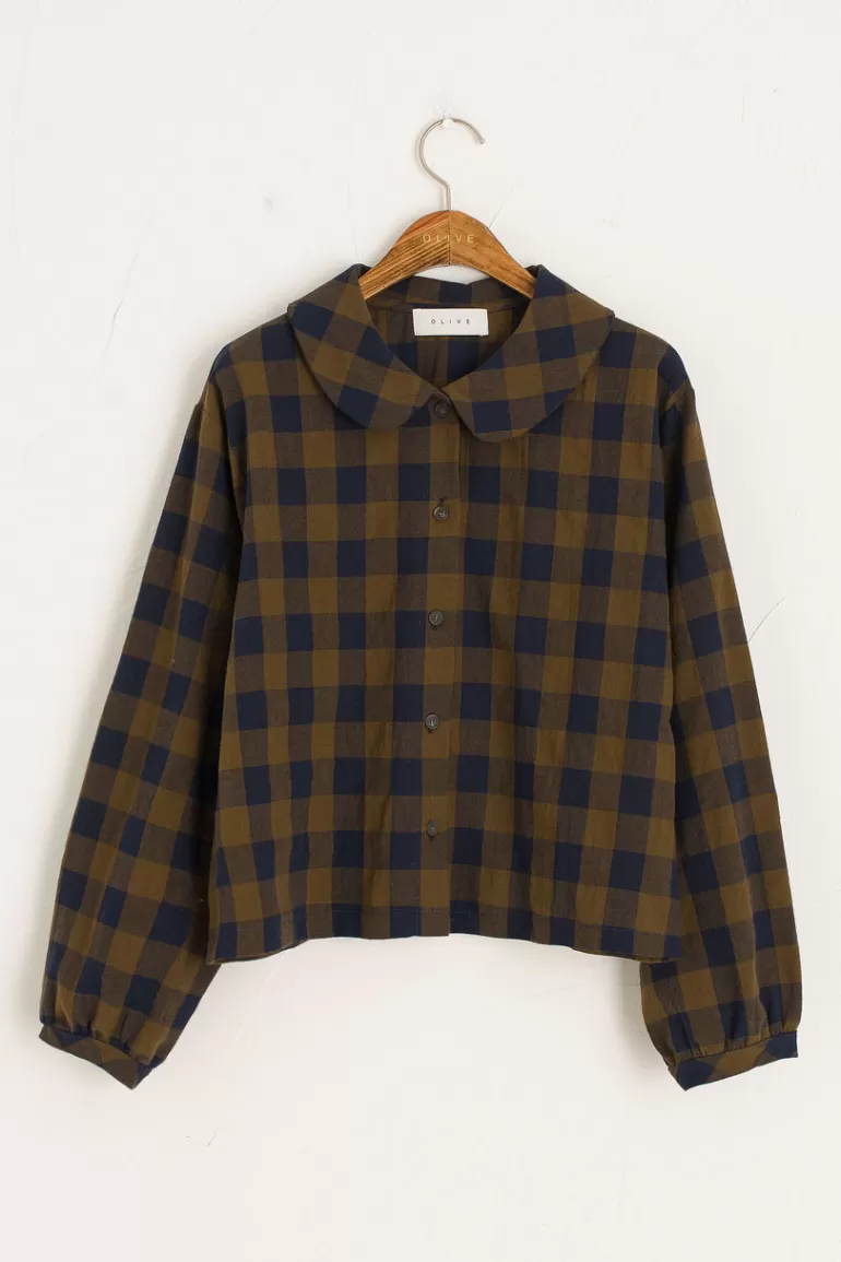 Women Olive Clothing Tamiko Check Blouse, Khaki