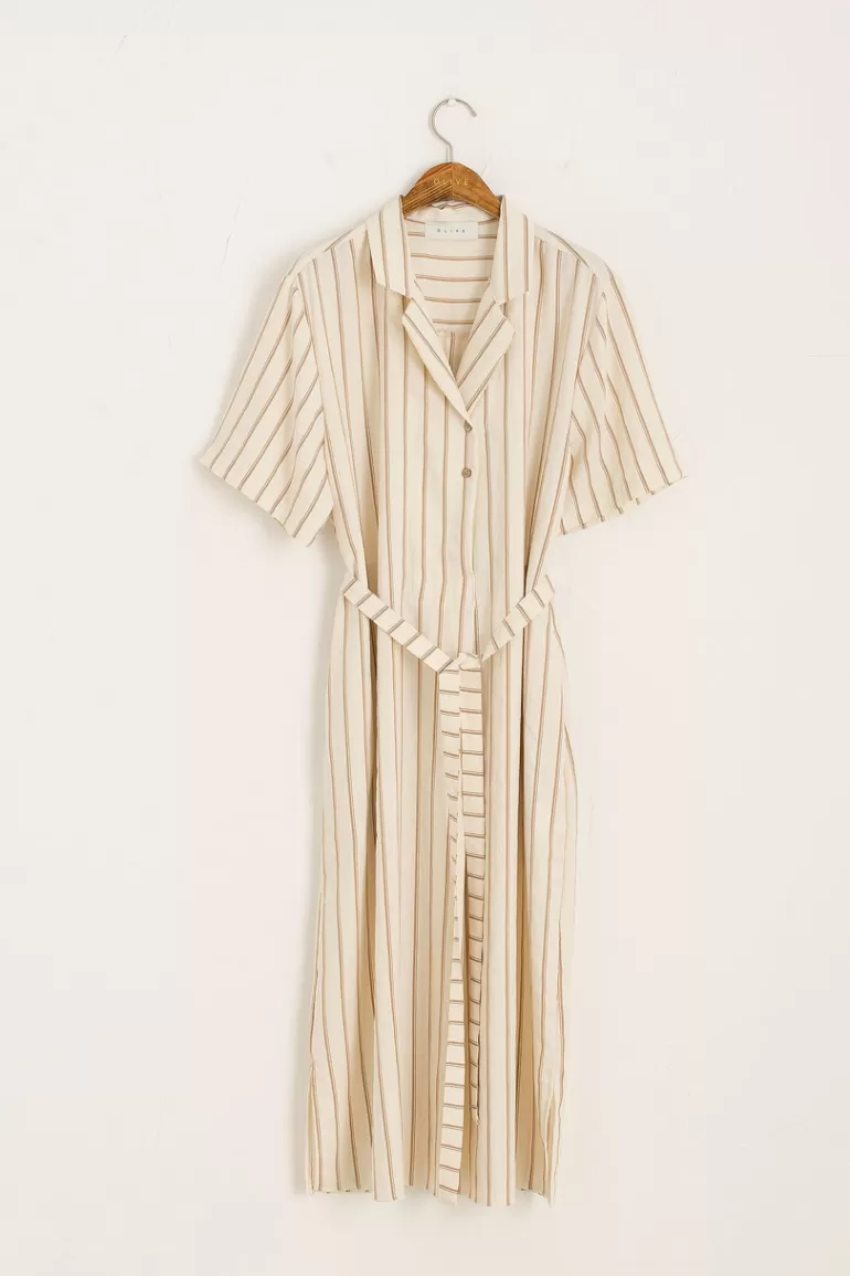 Women Olive Clothing Tarifa Double Stripe Dress, Beige