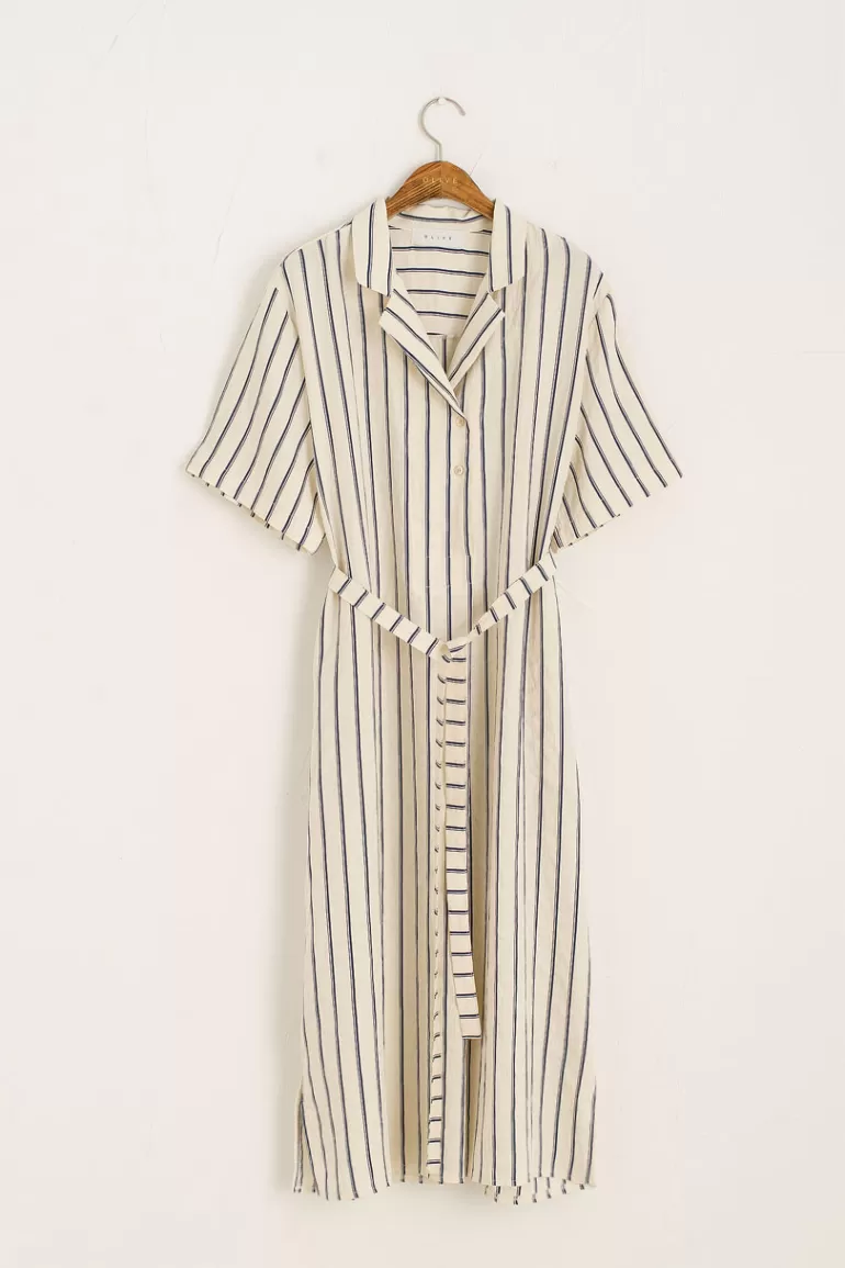 Women Olive Clothing Tarifa Double Stripe Dress, Navy