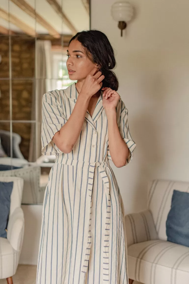 Women Olive Clothing Tarifa Double Stripe Dress, Navy