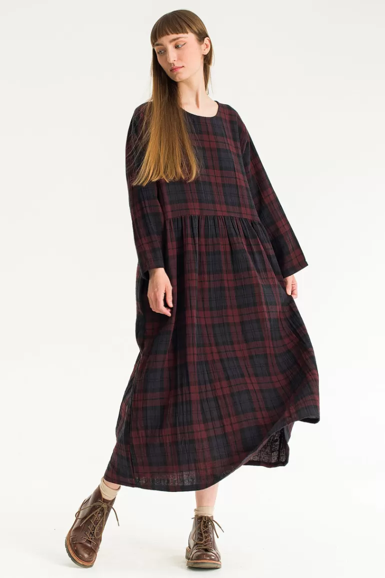 Women Olive Clothing Tasha Double Face Check Dress, Wine
