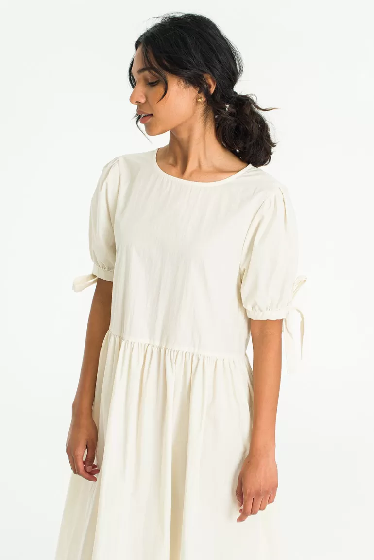 Women Olive Clothing Tie Sleeve Dress, Cream