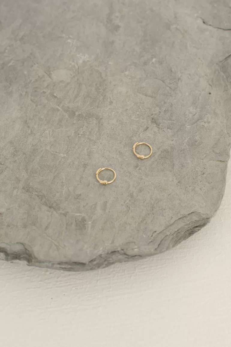 Women Olive Clothing Tiny Hoop Earrings, 14K Gold