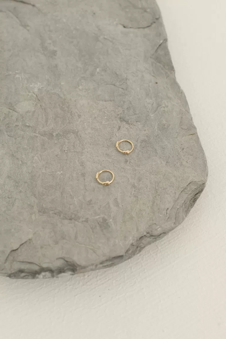 Women Olive Clothing Tiny Hoop Earrings, 14K Gold