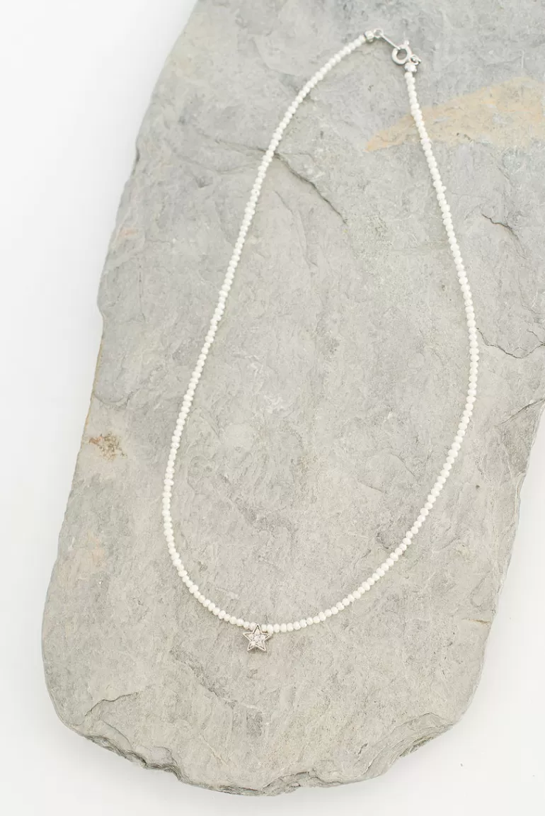 Women Olive Clothing Tiny Pearl Chocker, Star Pendant
