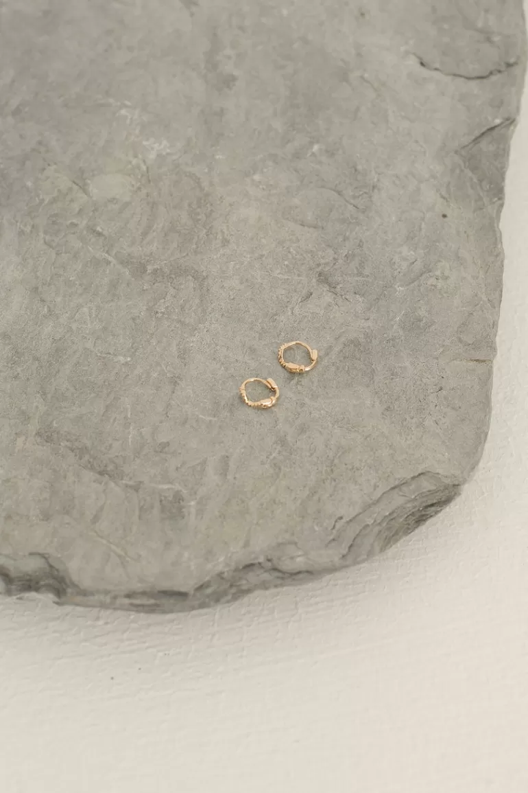 Women Olive Clothing Tiny Wave Hoop Earrings, 14K Gold