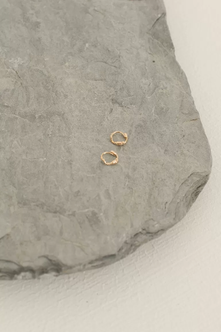 Women Olive Clothing Tiny Wave Hoop Earrings, 14K Gold