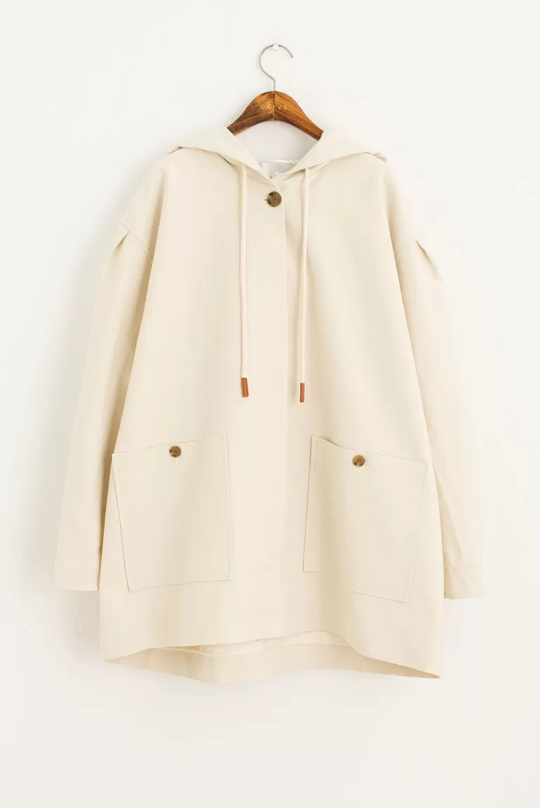 Women Olive Clothing Tomach Hoody Jacket, Cream