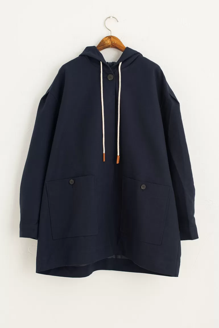 Women Olive Clothing Tomach Hoody Jacket, Navy