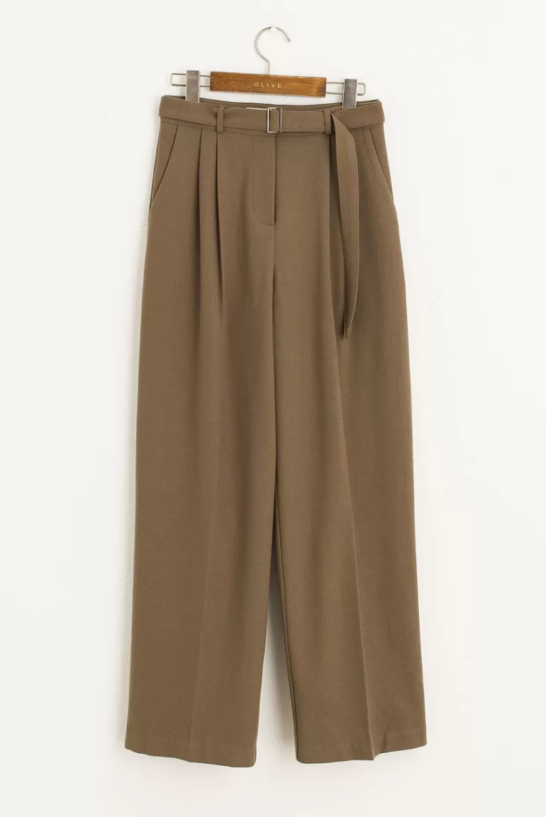 Women Olive Clothing Tomo Belted Slacks, Khaki