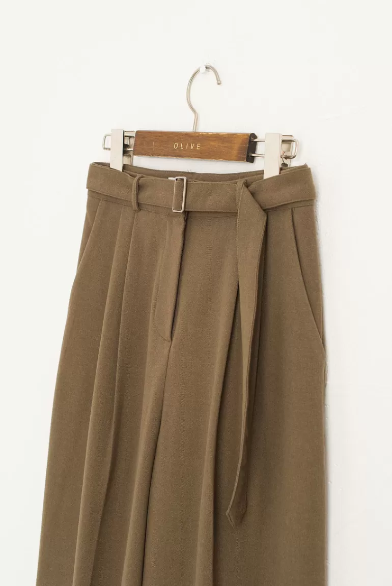 Women Olive Clothing Tomo Belted Slacks, Khaki
